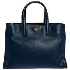 Prada Navy Blue Saffiano Lux Leather Middle Zip Tote
