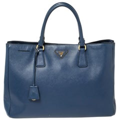 Prada Navy Blue Saffiano Lux Leather Open Galleria Tote