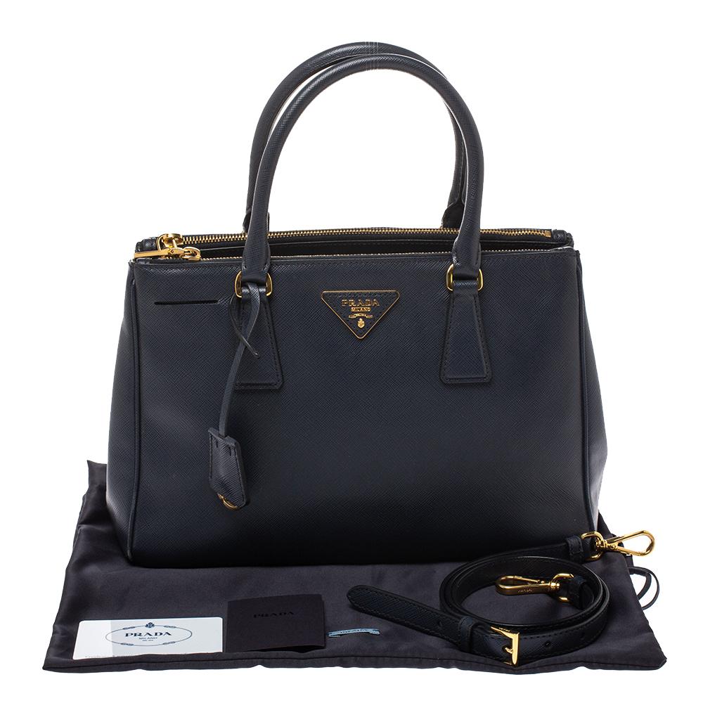 Prada Navy Blue Saffiano Lux Leather Small Double Zip Tote 6