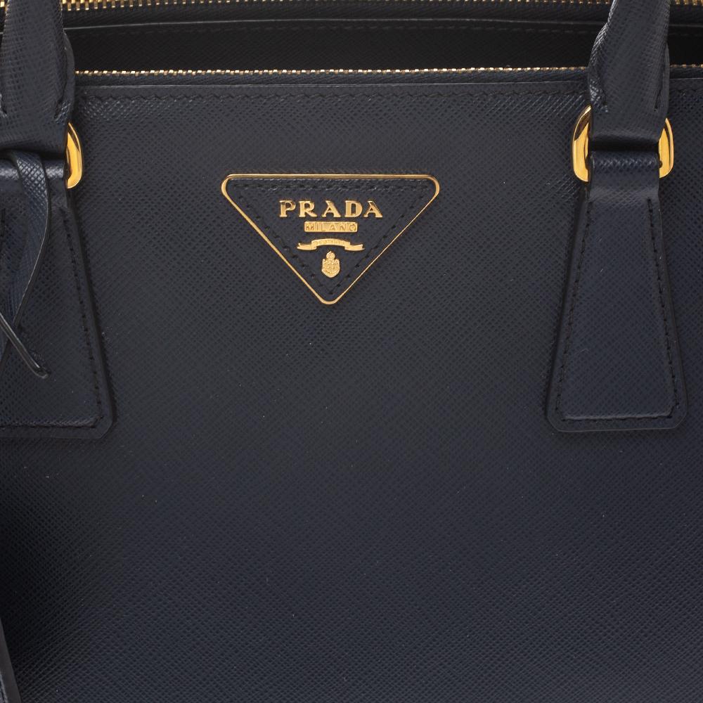Prada Navy Blue Saffiano Lux Leather Small Double Zip Tote 3