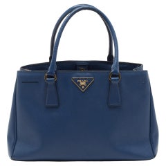 Prada Navy Blue Saffiano Lux Leather Small Middle Zip Tote