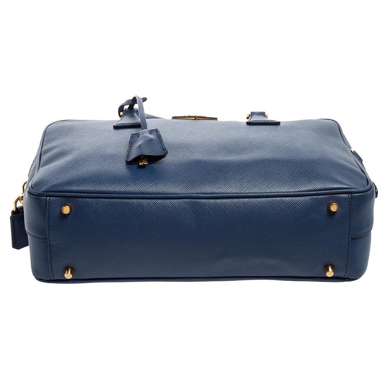 Prada Blue Saffiano Lux Leather Mini Bauletto Bag