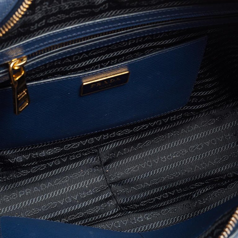 Prada Blue Saffiano Lux Leather Mini Bauletto Bag Prada