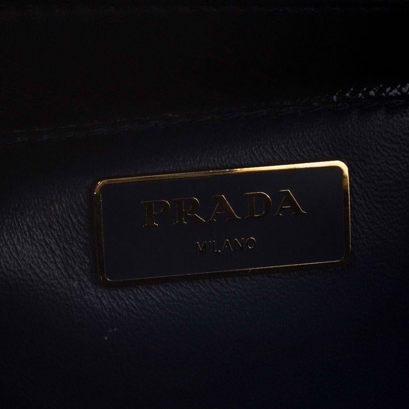 Prada Navy Blue Saffiano Lux Patent Leather Frame Top Handle Bag 6