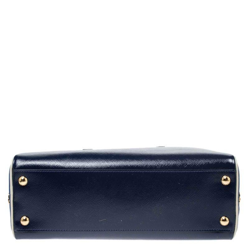 Prada Navy Blue Saffiano Lux Patent Leather Frame Top Handle Bag 2
