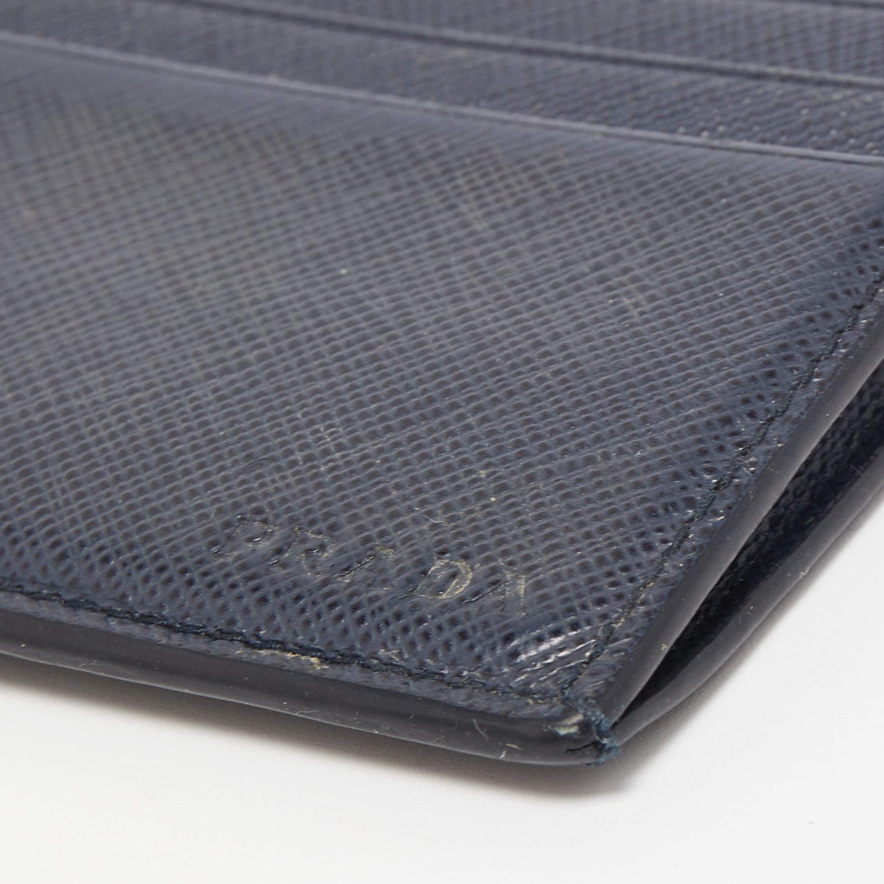 Men's Prada Navy Blue Saffiano Metal Leather Card Holder For Sale