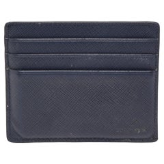 Prada Navy Blue Saffiano Metal Leather Card Holder