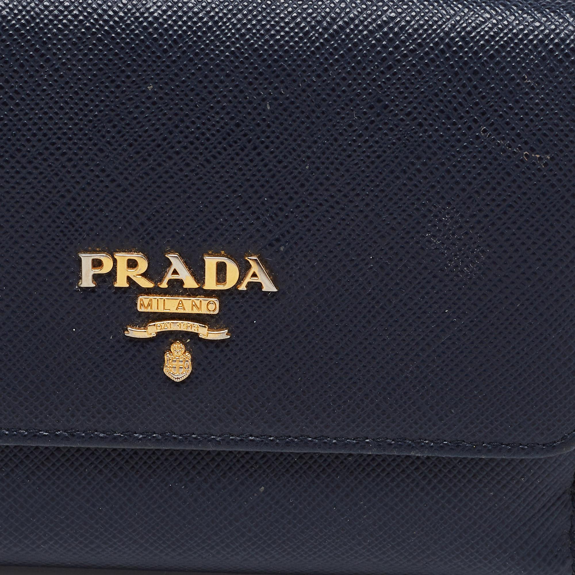 Prada Navy Blue Saffiano Metal Leather French Compact Wallet 3