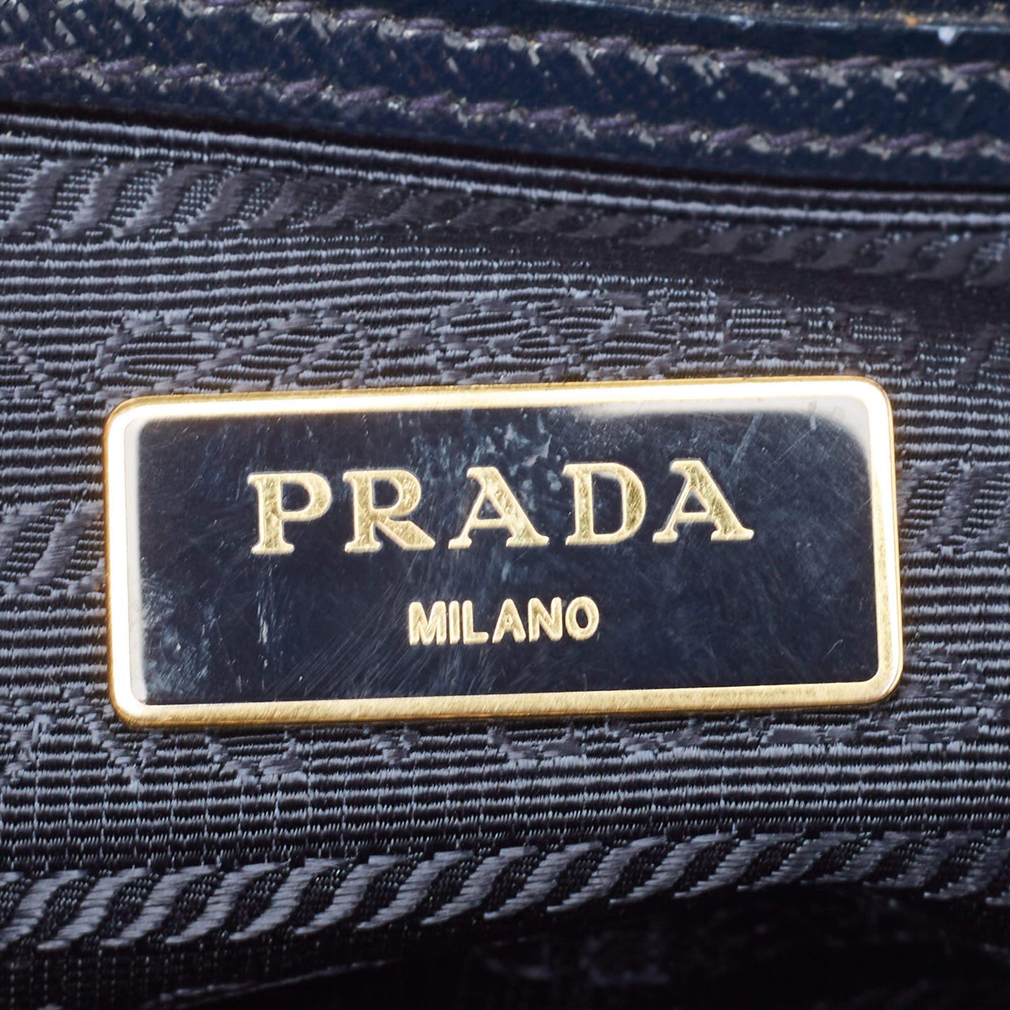Prada Navy Blue Saffiano Patent Leather Small Promenade Satchel For Sale 10