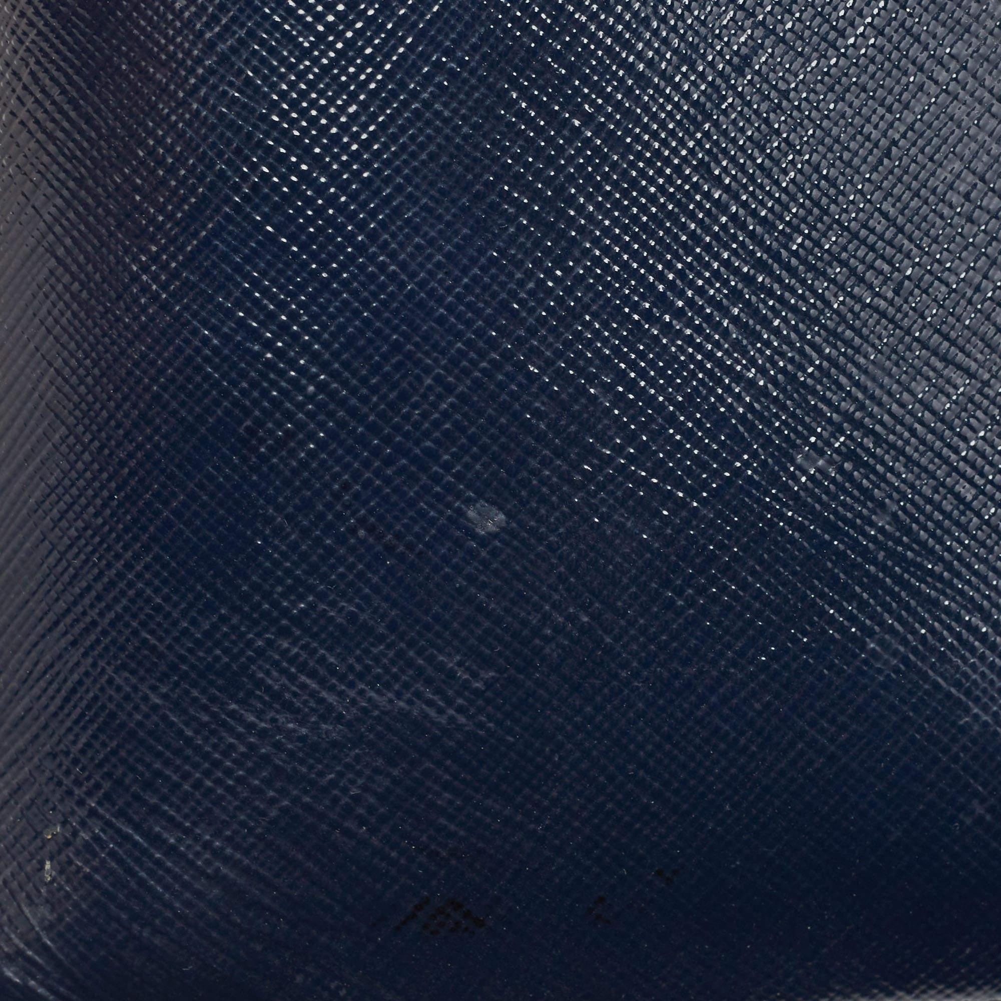 Prada Navy Blue Saffiano Patent Leather Small Promenade Satchel For Sale 11