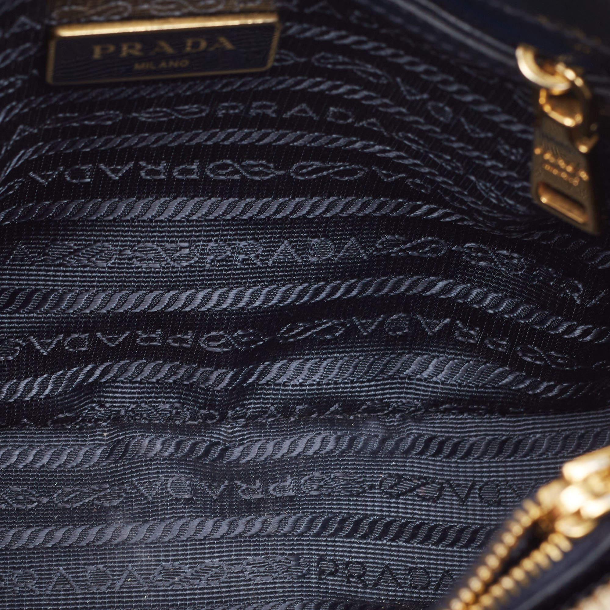 Prada Navy Blue Saffiano Patent Leather Small Promenade Satchel For Sale 12