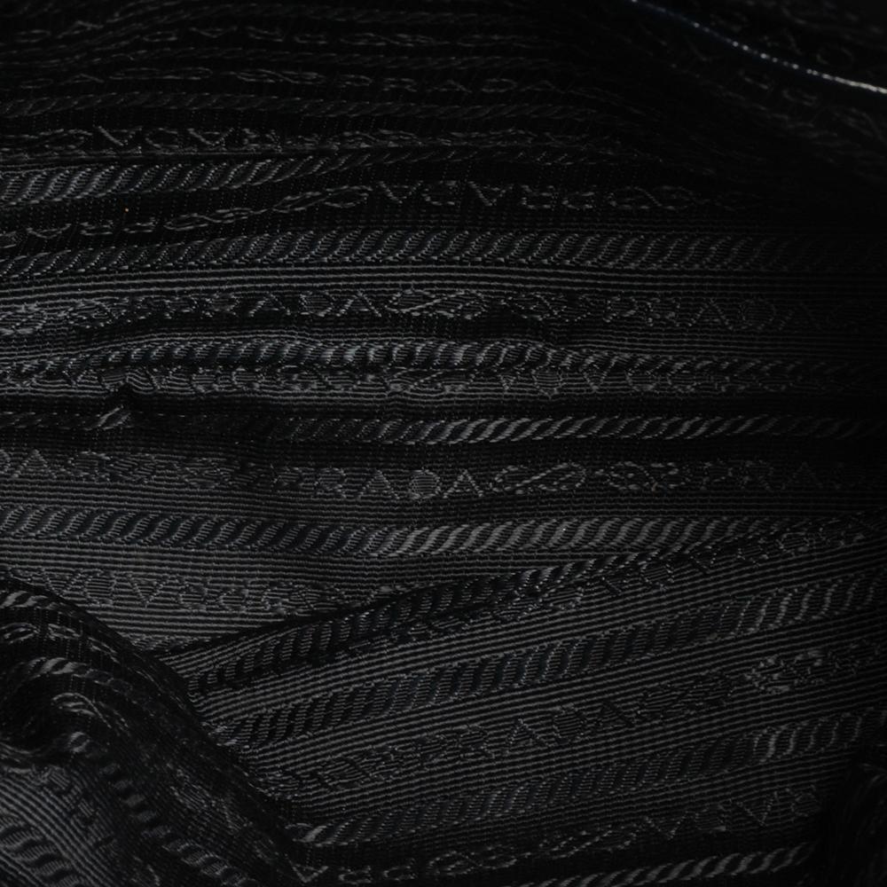 Black Prada Navy Blue Saffiano Vernice Leather Mini Galleria Double Zip Tote