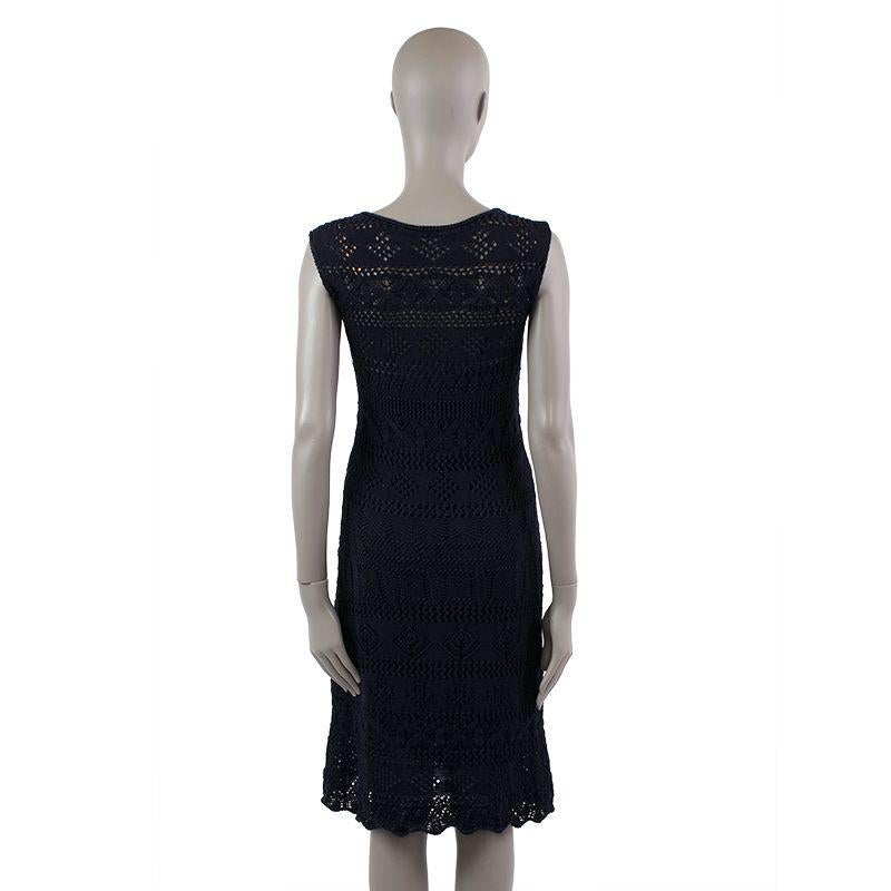 Prada crochet dress in navy cotton blend (assumed, as content tag is missing) with black slip dress. Has been worn and is in excellent condition.

Tag Size 44
Size L
Shoulder Width 42cm (16.4in)
Bust 79cm (30.8in) to 114cm (44.5in)
Waist 68cm