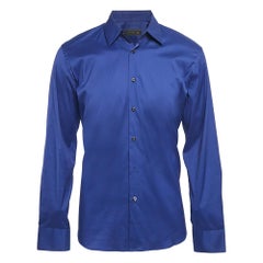 Prada Navy Blue Stretch Poplin Button Front Shirt XL Prada Navy Blue Stretch Poplin Button Front Shirt XL