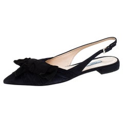 Prada Navy Blue Suede Bow Detail Slingback Flats Size 41