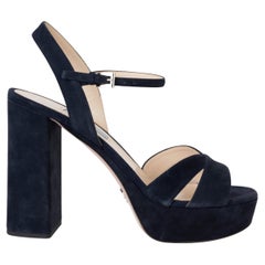 PRADA navy blue suede CRISS CROSS 115 PLATFORM Sandals Shoes 38.5