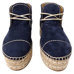 Prada Navy Blue Suede Platform Espadrille Ankle Boots