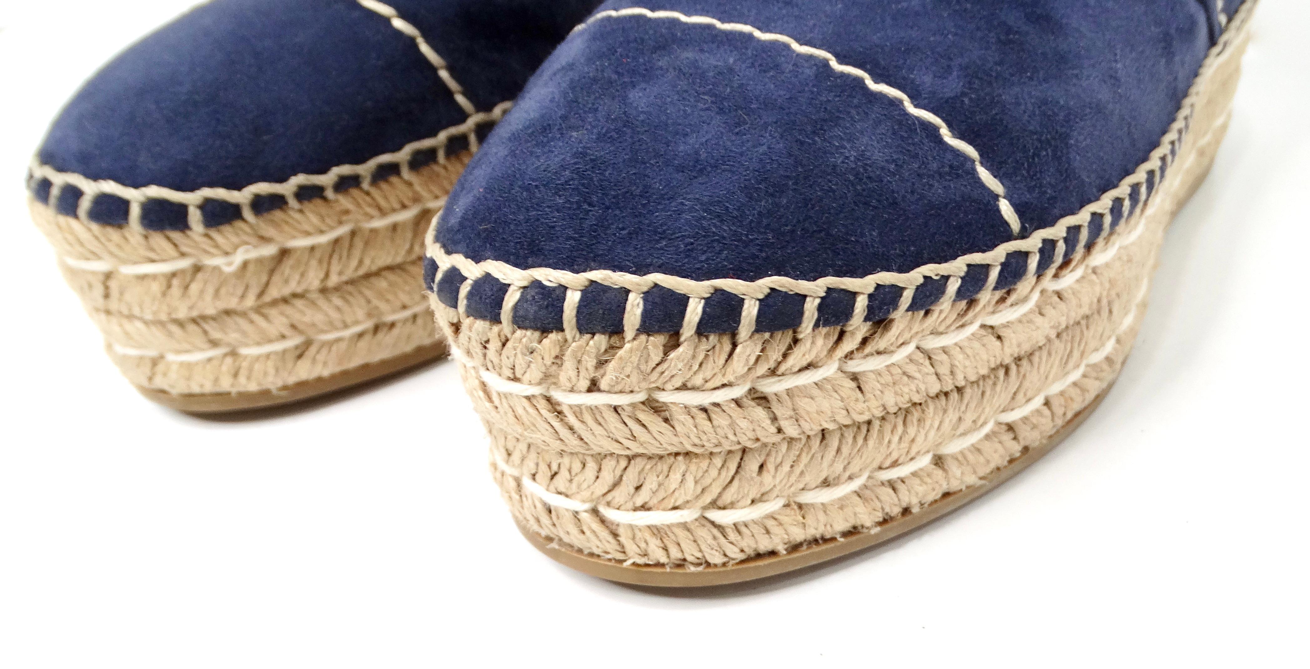 Prada Navy Blue Suede Platform Espadrille Ankle Boots For Sale 1