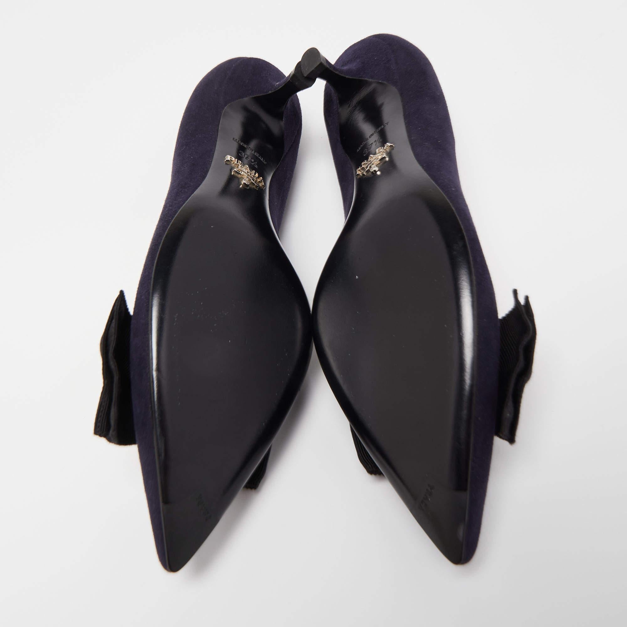 Prada Navy Blue Suede Pointed Toe Bow Pumps  3