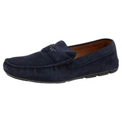 Prada Navy Blue Suede Slip On Loafers Size 43.5