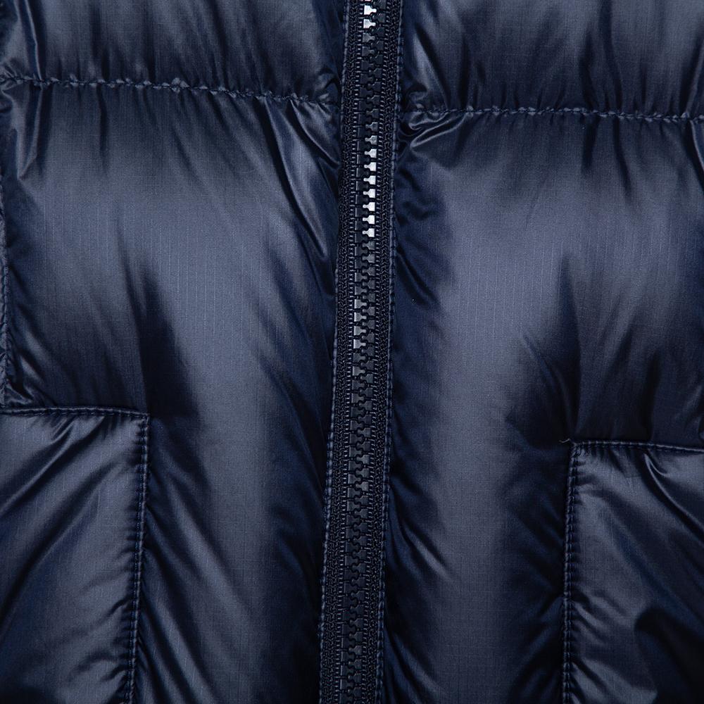 Prada Navy Blue Synthetic Hooded Puffer Parka Jacket L 5