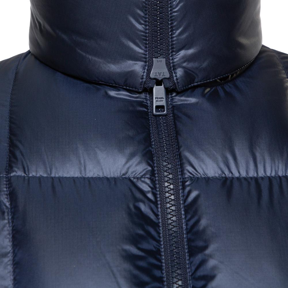 Prada Navy Blue Synthetic Hooded Puffer Parka Jacket L 6