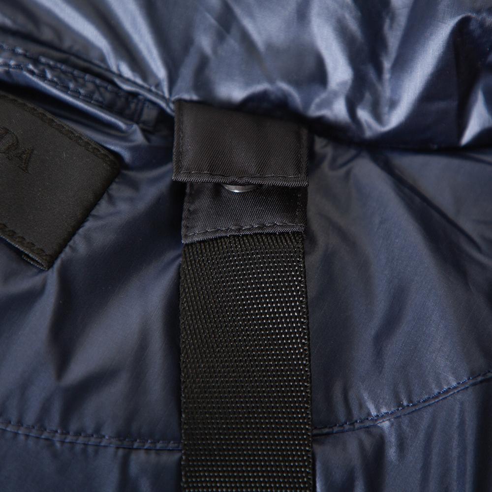 Prada Navy Blue Synthetic Hooded Puffer Parka Jacket L 7