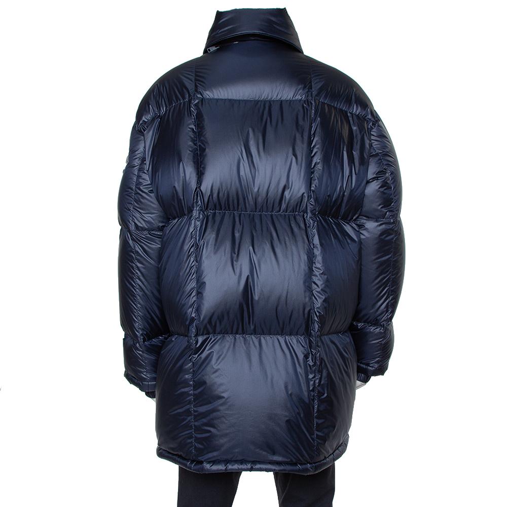 Black Prada Navy Blue Synthetic Hooded Puffer Parka Jacket L