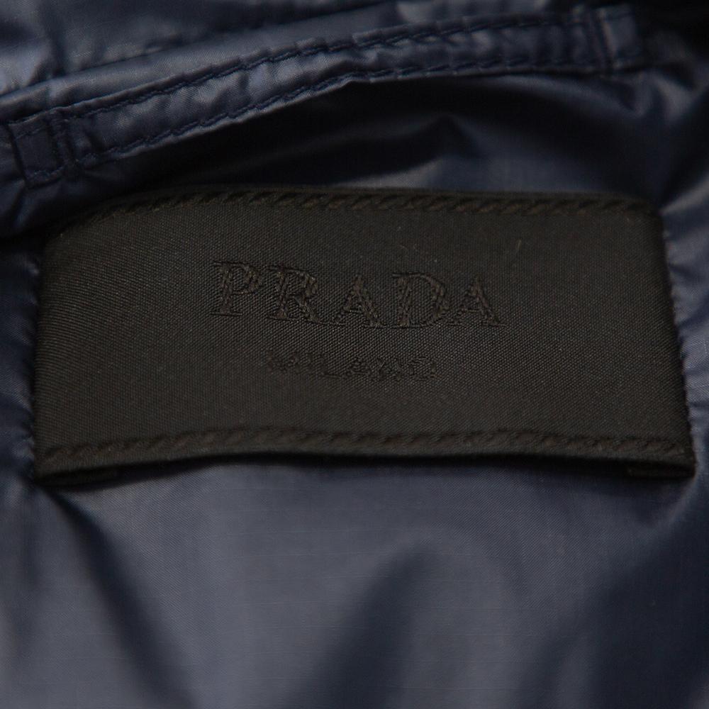 Men's Prada Navy Blue Synthetic Hooded Puffer Parka Jacket L