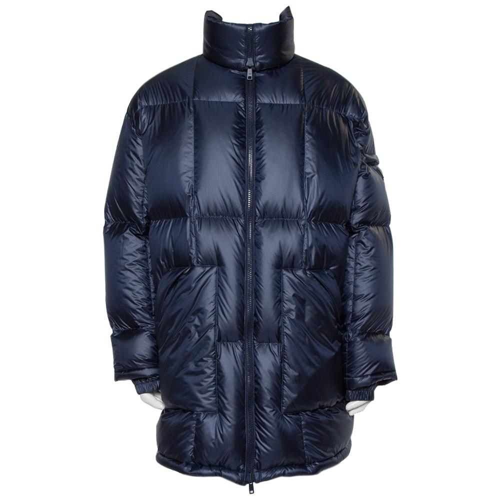 Prada Navy Blue Synthetic Hooded Puffer Parka Jacket L