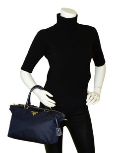 Prada Marineblau Tessuto Nylon 2-Wege-Tasche w / Riemen 1BA104