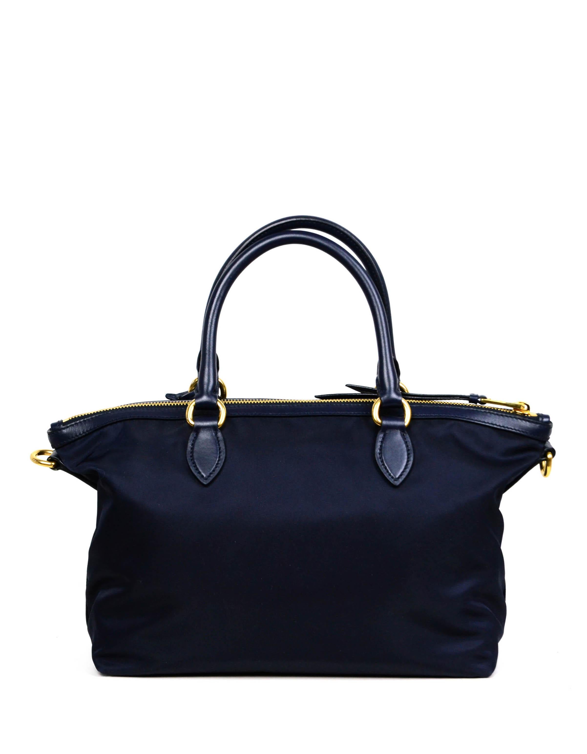 Prada Navy Blue Tessuto Nylon 2 Way Tote Bag w/ Strap 1BA104 at 1stDibs ...