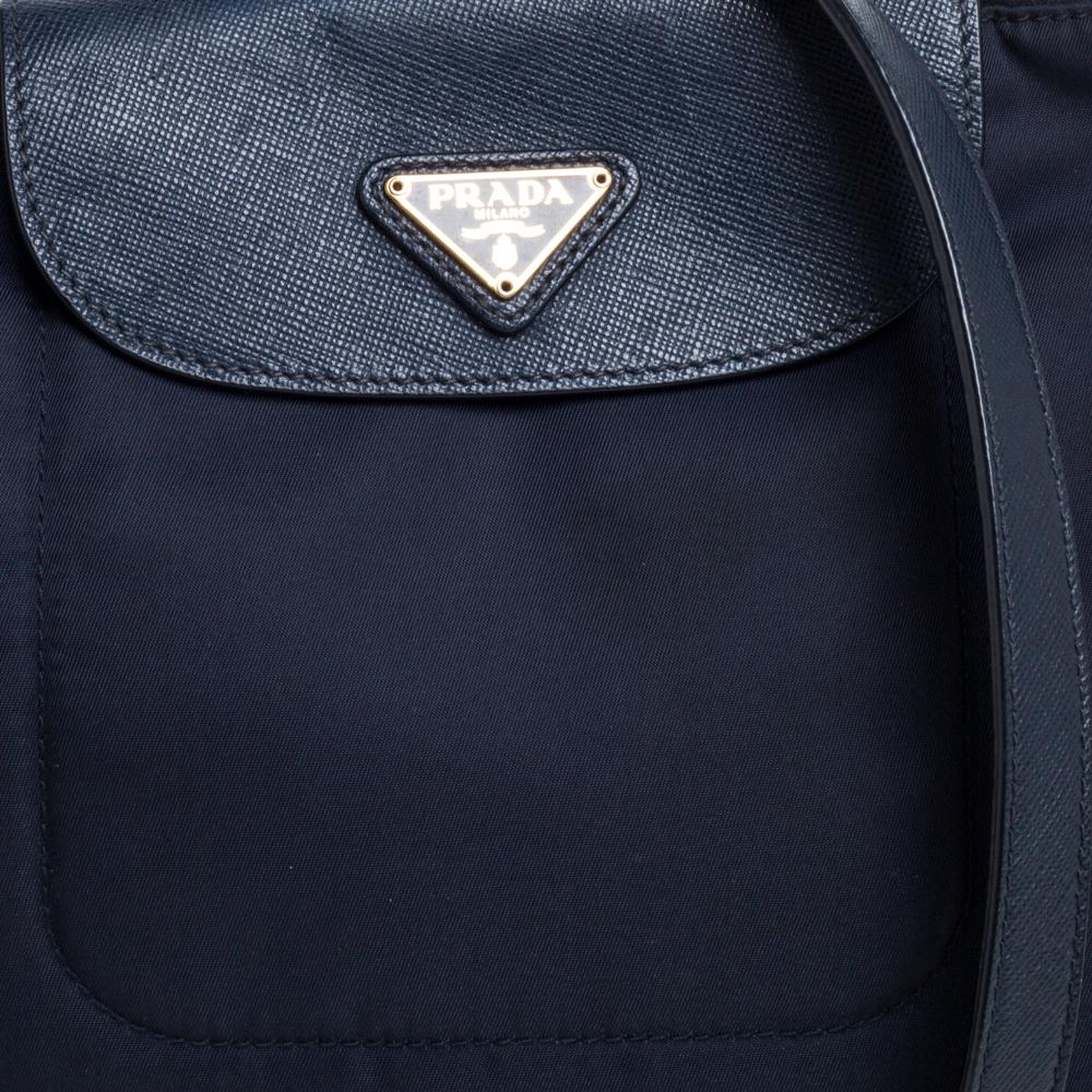 Black Prada Navy Blue Tessuto Nylon and Leather Crossbody Bag