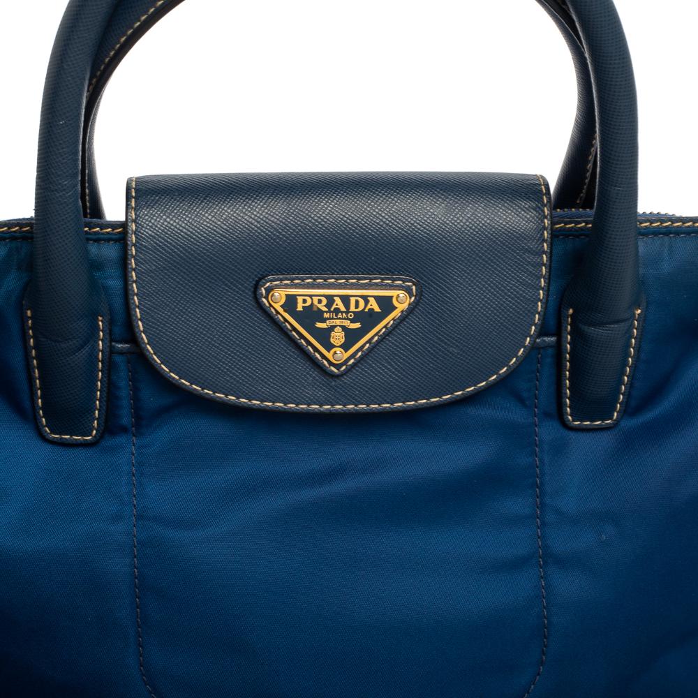 Prada Navy Blue Tessuto Nylon and Leather Tote 4