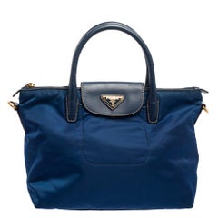 Prada Navy Blue Tessuto Nylon and Leather Tote