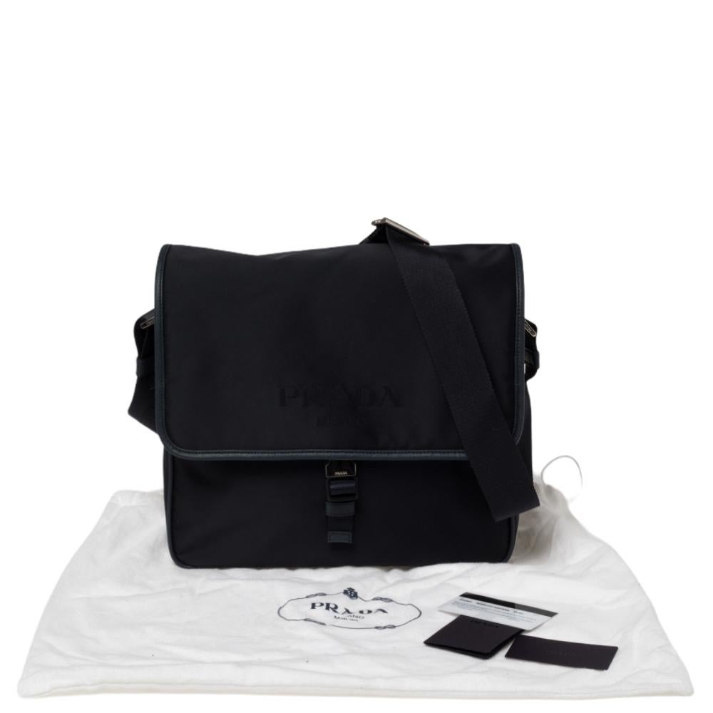 Prada Navy Blue Tessuto Nylon and Saffiano Leather Messenger Bag 3