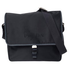 Prada Navy Blue Tessuto Nylon and Saffiano Leather Messenger Bag