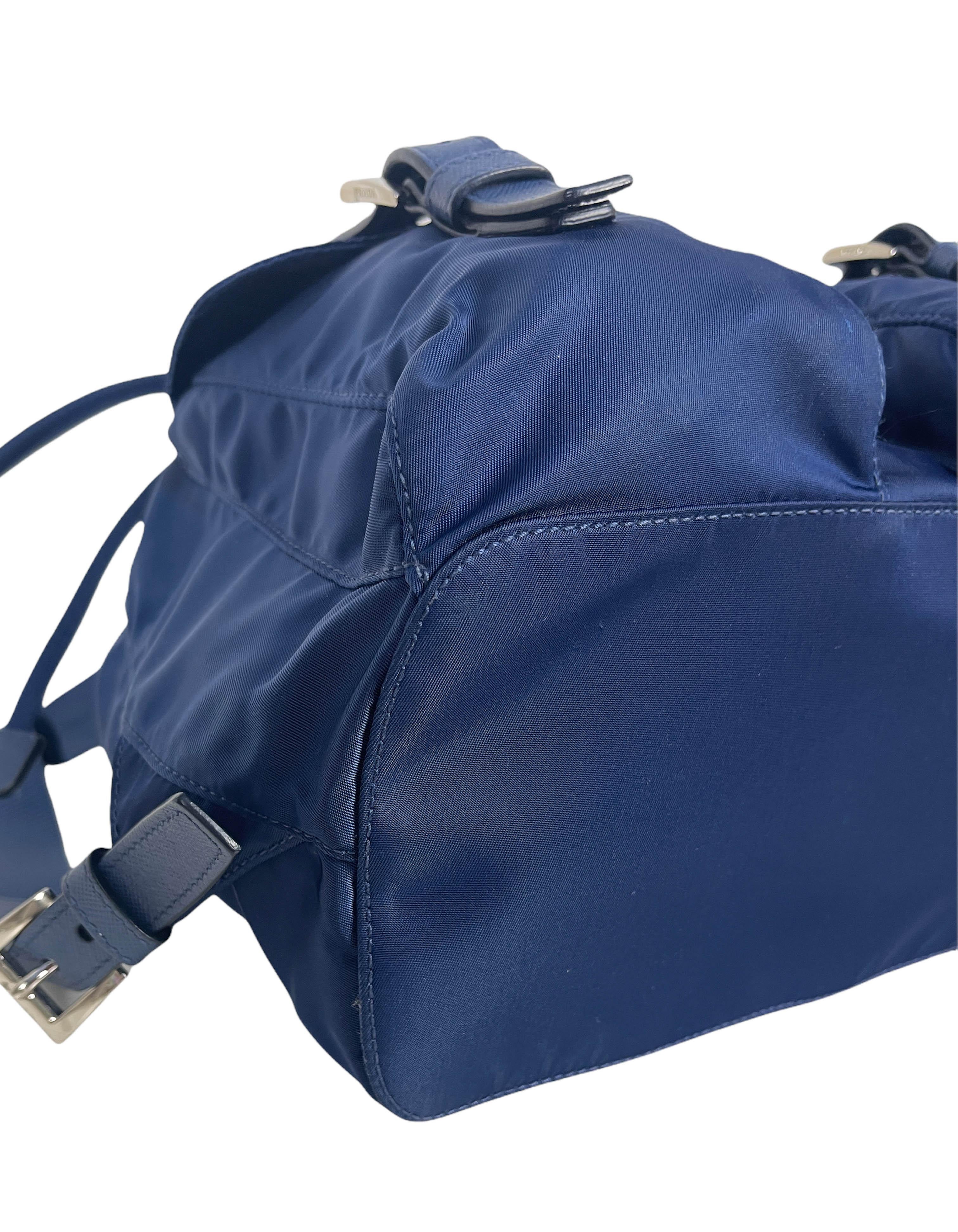 prada nylon backpack blue