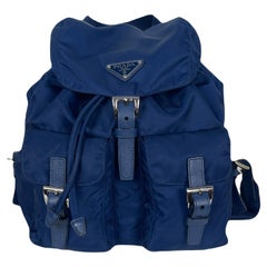 Prada Navy Blue Tessuto Nylon Backpack Bag w/ Front Buckle Pockets