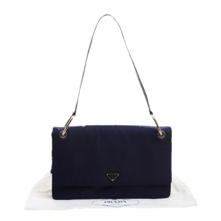 Prada Navy Blue Tessuto Nylon Flap Shoulder Bag For Sale at 1stDibs