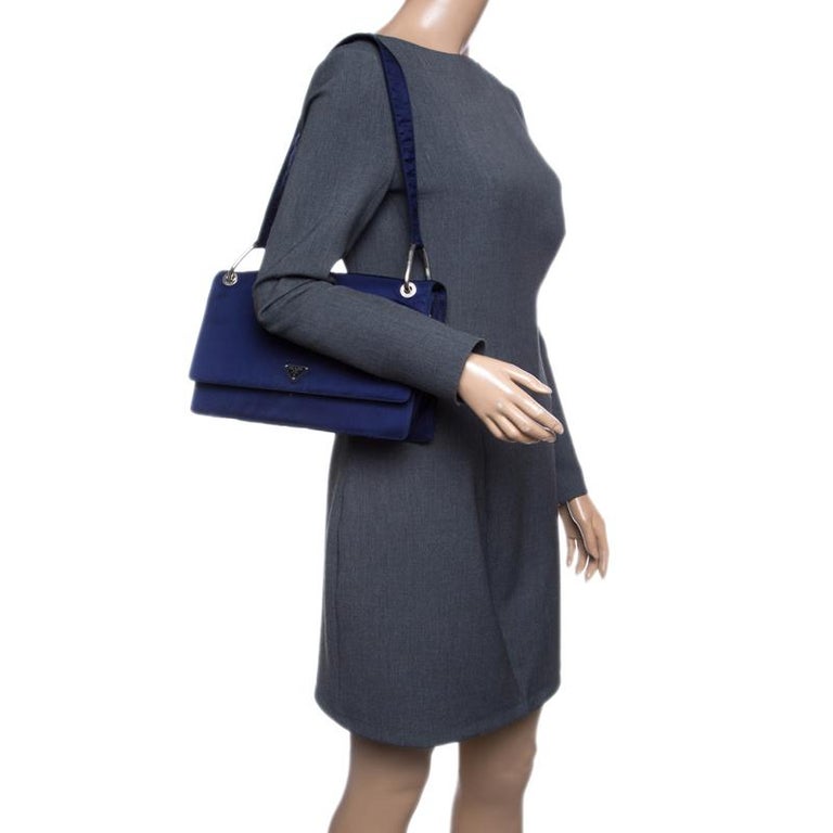 Prada Navy Blue Tessuto Nylon Flap Shoulder Bag For Sale at 1stDibs