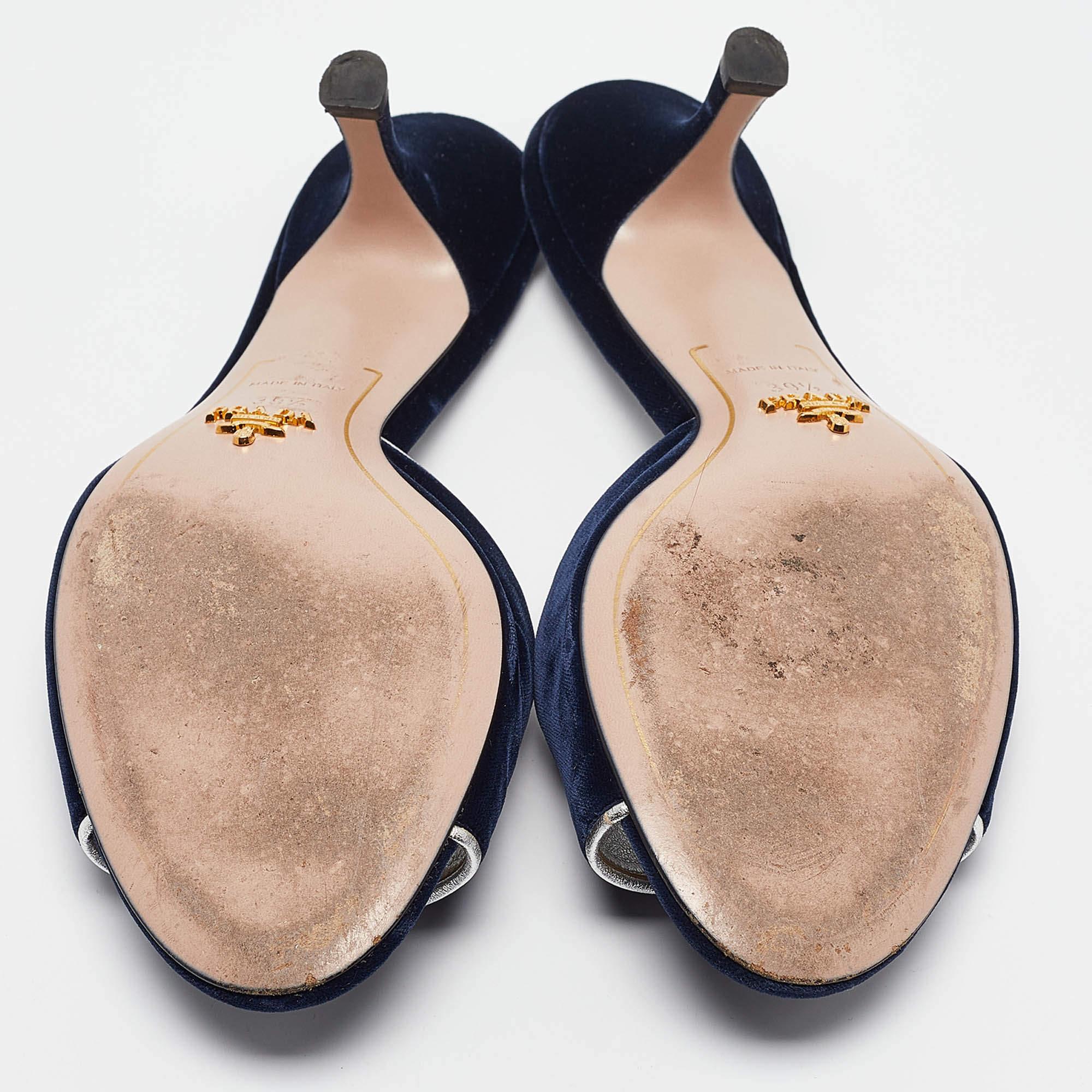 Prada Navy Blue Velvet and Leather Slide Sandals Size 39.5 1