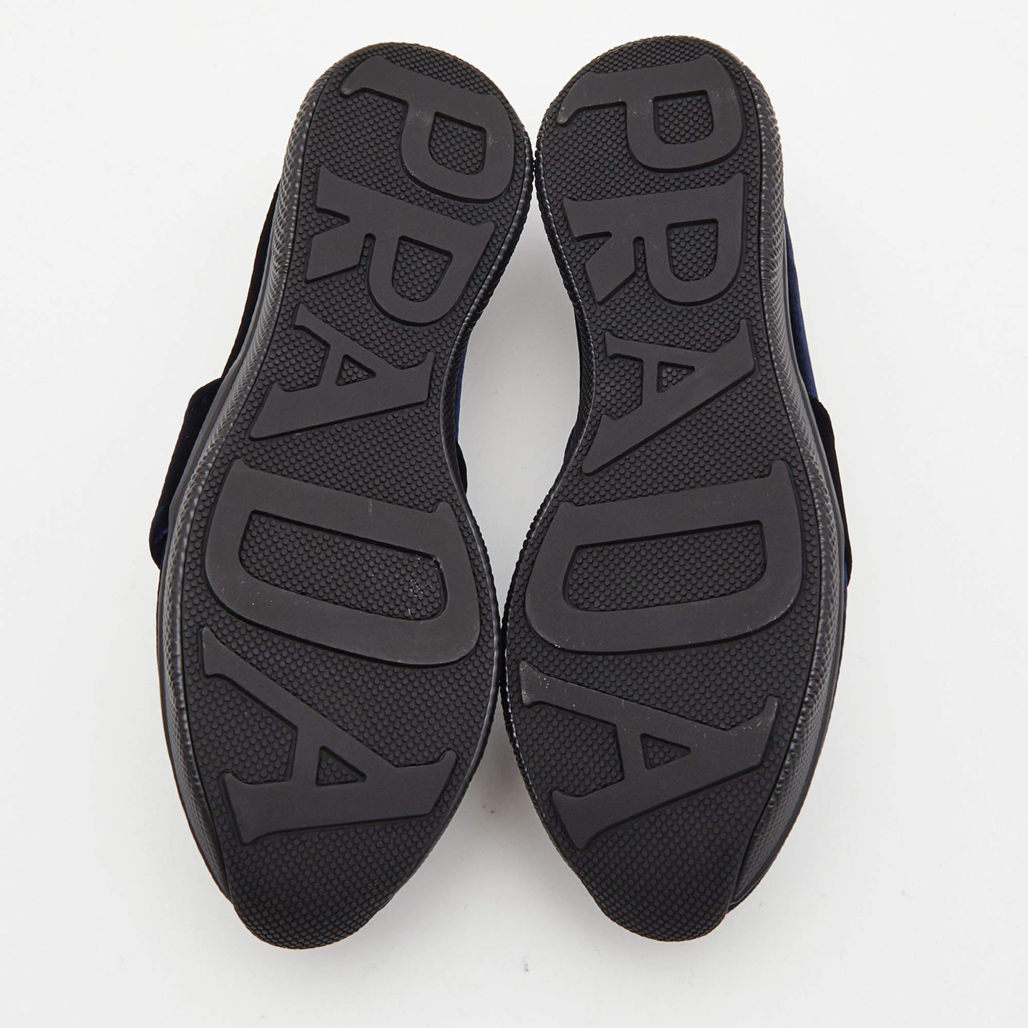 Prada Navy Blue Velvet Crystal Embellished Slip On Sneakers Size 38.5 1