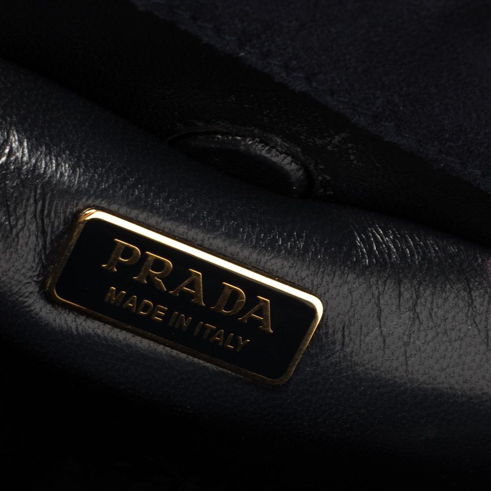 Black Prada Navy Blue Velvet Frame Top Handle Bag
