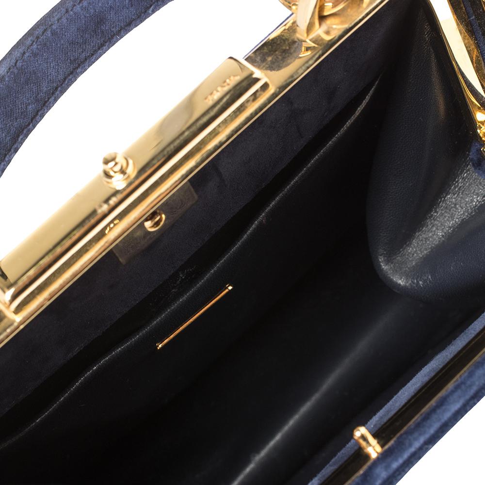 Women's Prada Navy Blue Velvet Frame Top Handle Bag