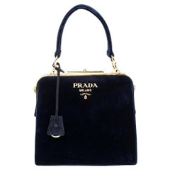 Prada Navy Blue Velvet Frame Top Handle Bag