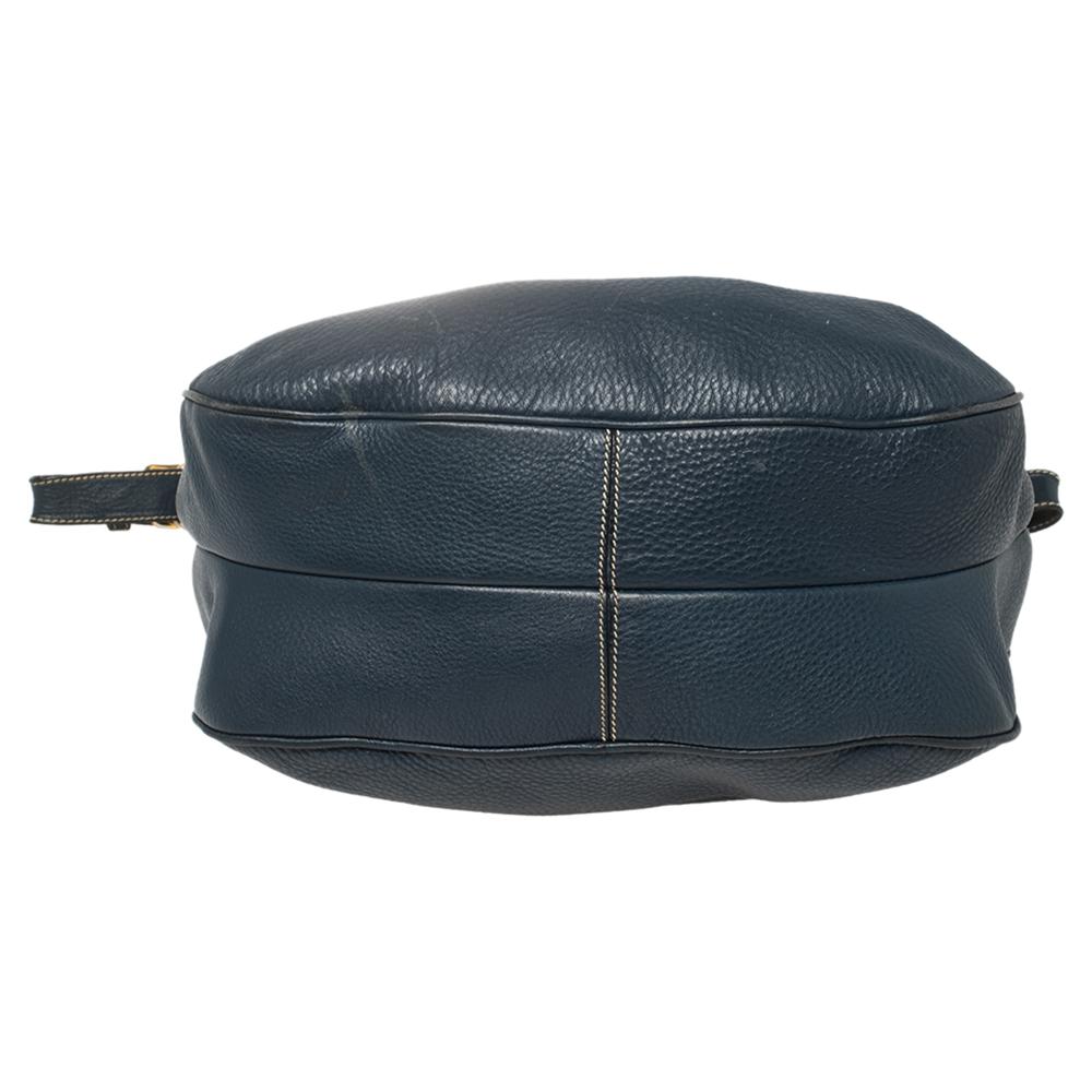 Women's Prada Navy Blue Vitello Daino Leather Front Pocket Hobo