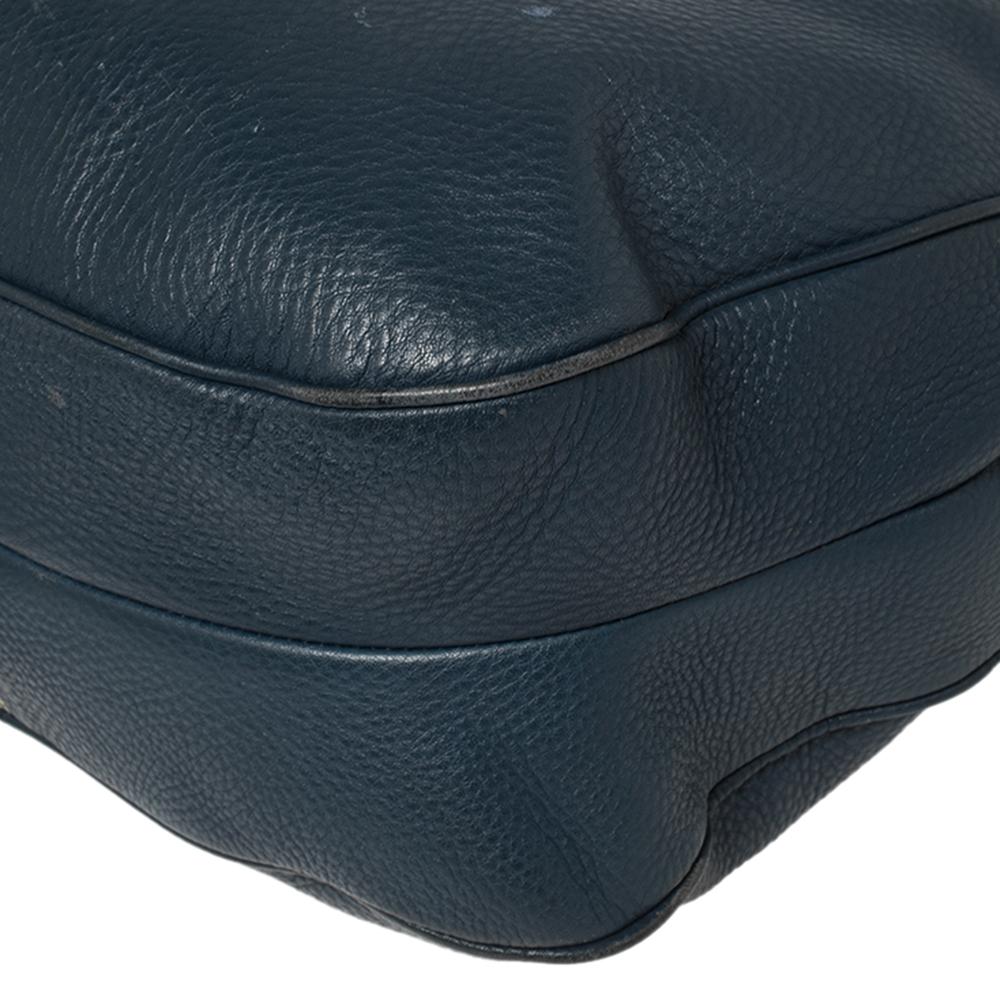 Prada Navy Blue Vitello Daino Leather Front Pocket Hobo 2