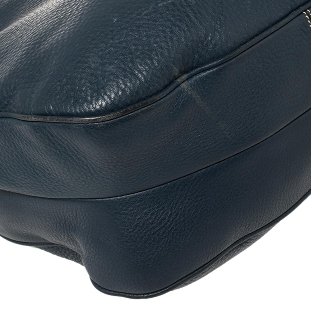 Prada Navy Blue Vitello Daino Leather Front Pocket Hobo 3