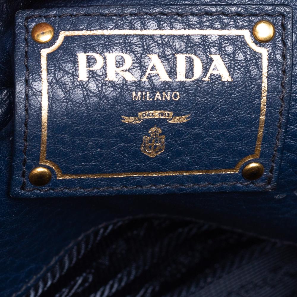 Prada Navy Blue Vitello Daino Leather Front Pocket Wing Tote 6